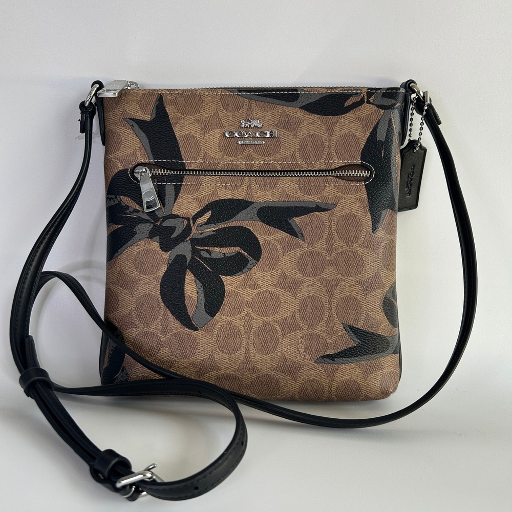 Coach Mini Rowan File‎ Bag Brown Black Signature Canvas Bow Crossbody EXCELLENT